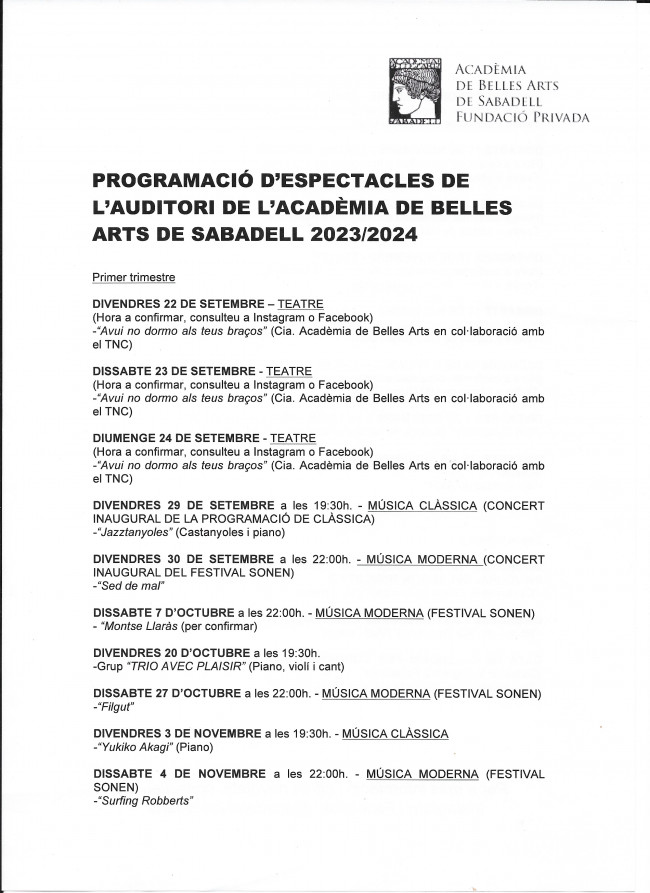 CONVENI AMB L'ACADÈMIA DE BELLES ARTS DE SABADELL
